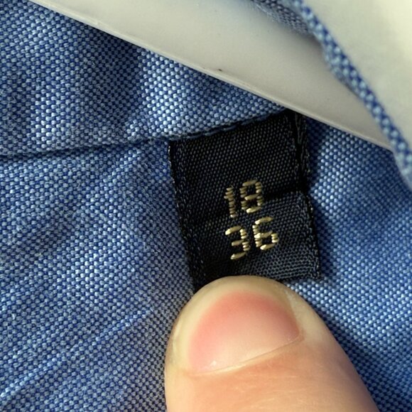 Gitman Bros Contrast Collar Cotton 18 36 Blue Men Shirt Solid Long Sleeve Pocket - Picture 10 of 13